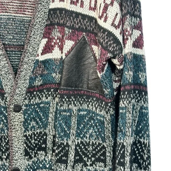 Vintage Mens Grandpacore Cardigan Sweater Size Large Geometric Abstract Aztec - Picture 5 of 13